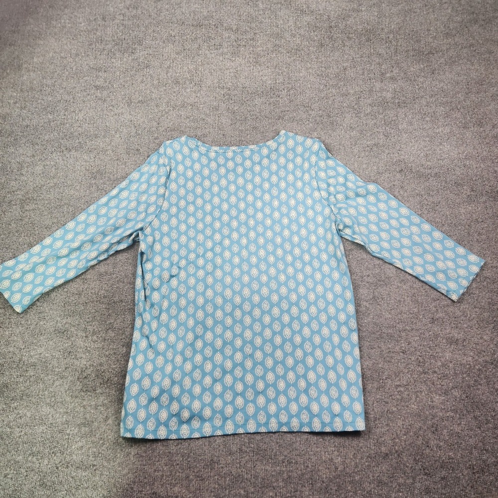 LL Bean Womens XL Blue Supima Cotton 3/4 Sleeve Geometric Print Top 504337